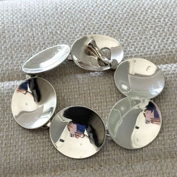 Vintage Robert Lee Morris RLM Studio Modernist Shiny Concave Disc Bracelet 7.5" - Picture 2 of 12